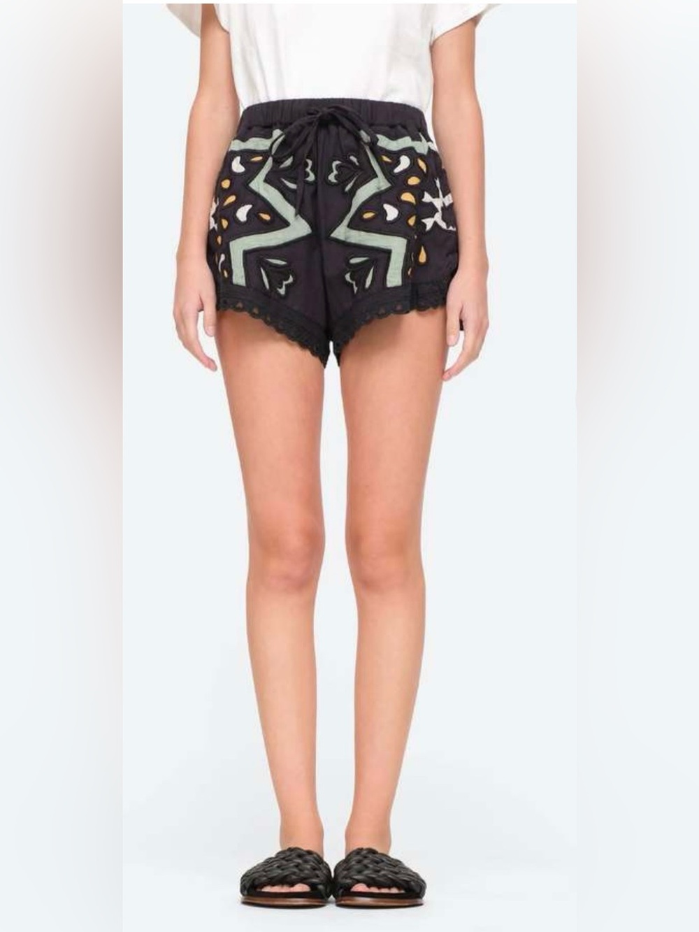 Sea New York Black Embroidered Drawstring Shorts